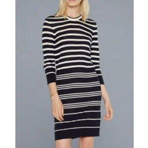 Equipment Cashmere Silk Dress Large Blue Sweater Striped Knit Short Relaxed